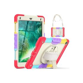Fuchsia iPad Air 2 9.7 Uyumlu Askılı Ekran Koruyuculu Kalemlikli 360 Dönebilen Gökkuşağı Strap Tablet Kılıfı