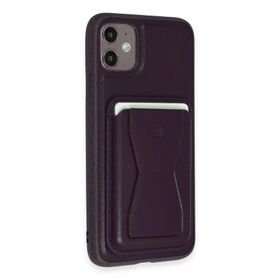 Fuchsia İphone 11 İle Uyumlu Kılıf Hd Deri Luxury Magnet Kartvizitli Derin Mor Kapak