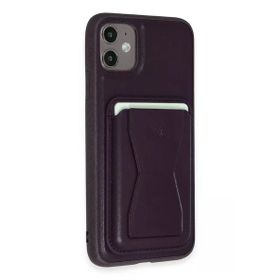 Fuchsia İphone 11 İle Uyumlu Kılıf Hd Deri Luxury Magnet Kartvizitli Derin Mor Kapak