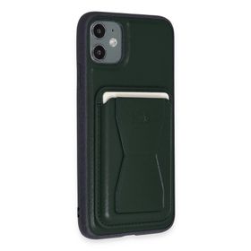 Fuchsia İphone 11 İle Uyumlu Kılıf Hd Deri Luxury Magnet Kartvizitli Koyu Yeşil Kapak