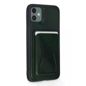 Fuchsia İphone 11 İle Uyumlu Kılıf Hd Deri Luxury Magnet Kartvizitli Koyu Yeşil Kapak