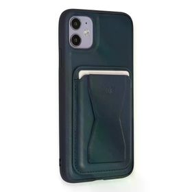 Fuchsia İphone 11 İle Uyumlu Kılıf Hd Deri Luxury Magnet Lacivert Kartvizitli Kapak