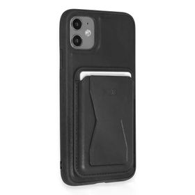 Fuchsia İphone 11 İle Uyumlu Kılıf Hd Deri Luxury Magnet Siyah Kartvizitli Kapak