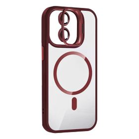 Fuchsia İphone 11 İle Uyumlu Remim Lensli Kablosuz Şarj Özellikli Standlı Bordo Kapak