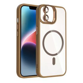 Fuchsia İphone 11 İle Uyumlu Remim Lensli Kablosuz Şarj Özellikli Standlı Kahverengi Kapak
