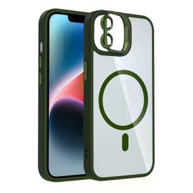Fuchsia İphone 11 İle Uyumlu Remim Lensli Kablosuz Şarj Özellikli Standlı Koyu Yeşil Kapak