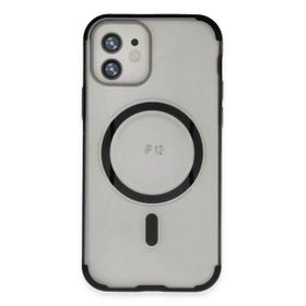Fuchsia İphone 12 İle Uyumlu Hilton Kablosuz Şarj Özellikli Siyah Kapak