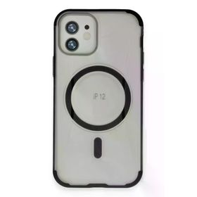 Fuchsia İphone 12 İle Uyumlu Hilton Kablosuz Şarj Özellikli Siyah Kapak