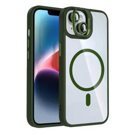 Fuchsia İphone 13 İle Uyumlu Remim Lensli Kablosuz Şarj Özellikli Standlı Koyu Yeşil Kapak