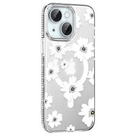 Fuchsia İphone 14 İle Uyumlu Floral Beyaz Kablosuz Şarj Özellikli Kapak