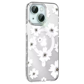 Fuchsia İphone 14 İle Uyumlu Floral Beyaz Kablosuz Şarj Özellikli Kapak