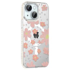 Fuchsia İphone 14 İle Uyumlu Floral Pembe Kablosuz Şarj Özellikli Kapak