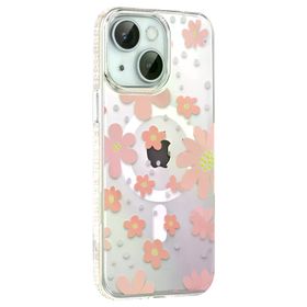 Fuchsia İphone 14 İle Uyumlu Floral Pembe Kablosuz Şarj Özellikli Kapak