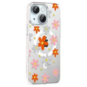 Fuchsia İphone 14 İle Uyumlu Floral Turuncu Kablosuz Şarj Özellikli Kapak
