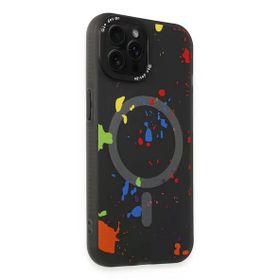 Fuchsia İphone 14 Pro İle Uyumlu Colorful Siyah Kablosuz Şarj Özellikli Kapak