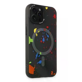 Fuchsia İphone 14 Pro İle Uyumlu Colorful Siyah Kablosuz Şarj Özellikli Kapak