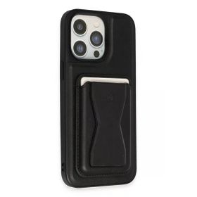 Fuchsia İphone 14 Pro İle Uyumlu Hd Deri Luxury Magnet Kartvizitli Siyah Kılıf