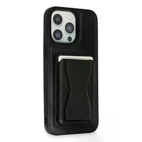 Fuchsia İphone 14 Pro İle Uyumlu Hd Deri Luxury Magnet Kartvizitli Siyah Kılıf