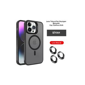 Fuchsia İphone 14 Pro İle Uyumlu Kılıf Flet Lens Siyah Kablosuz Şarj Özellikli Kapak