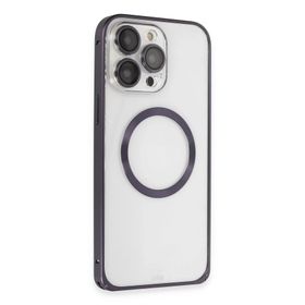 Fuchsia İphone 14 Pro İle Uyumlu Metal Bumper Magneticsafe Derin Mor Kılıf