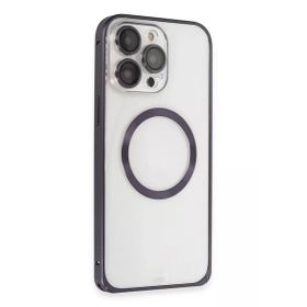 Fuchsia İphone 14 Pro İle Uyumlu Metal Bumper Magneticsafe Derin Mor Kılıf