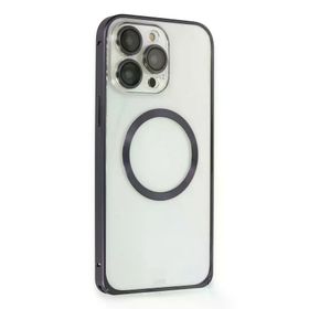 Fuchsia İphone 14 Pro İle Uyumlu Metal Bumper Magneticsafe Derin Mor Kılıf