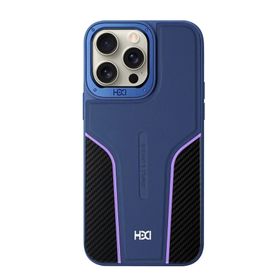 Fuchsia İphone 14 Pro Max İle Uyumlu Hbc-264 Lambor Karbon Fiber Lacivert Sport Kapak