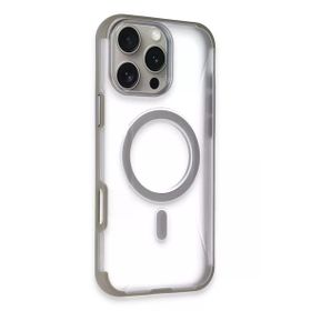 Fuchsia İphone 14 Pro Max İle Uyumlu Hilton Titan Gri Kablosuz Şarj Özellikli Kapak