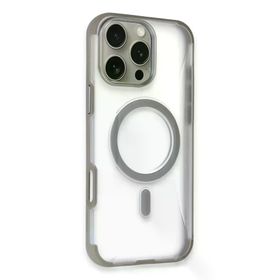 Fuchsia İphone 14 Pro Max İle Uyumlu Hilton Titan Gri Kablosuz Şarj Özellikli Kapak