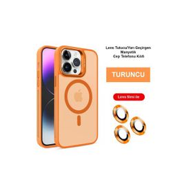 Fuchsia İphone 14 Pro Max İle Uyumlu Kılıf Flet Lens Turuncu Kablosuz Şarj Özellikli Kapak