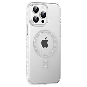 Fuchsia İphone 14 Pro Max İle Uyumlu Move Gümüş Taşlı Kablosuz Şarj Özellikli Kapak
