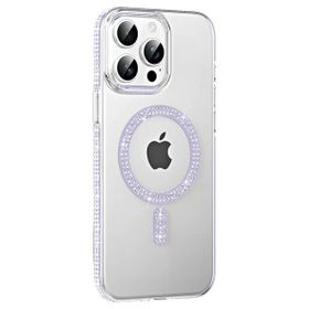 Fuchsia İphone 14 Pro Max İle Uyumlu Move Lila Taşlı Kablosuz Şarj Özellikli Kapak