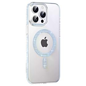 Fuchsia İphone 14 Pro Max İle Uyumlu Move Mavi Taşlı Kablosuz Şarj Özellikli Kapak