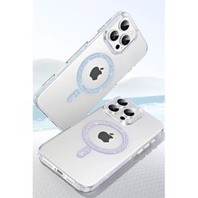 Fuchsia İphone 14 Pro Max İle Uyumlu Move Pembe Taşlı Kablosuz Şarj Özellikli Kapak