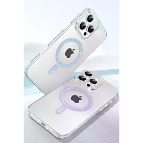 Fuchsia İphone 14 Pro Max İle Uyumlu Move Pembe Taşlı Kablosuz Şarj Özellikli Kapak