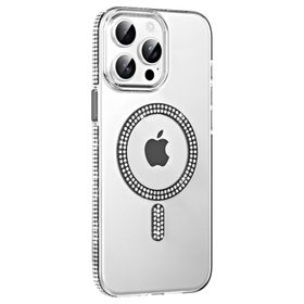 Fuchsia İphone 14 Pro Max İle Uyumlu Move Siyah Taşlı Kablosuz Şarj Özellikli Kapak