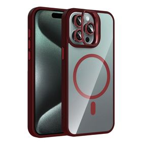 Fuchsia İphone 14 Pro Max İle Uyumlu Remim Bordo Lensli Kablosuz Şarj Özellikli Standlı Kapak