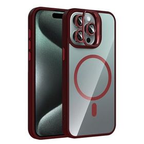 Fuchsia İphone 14 Pro Max İle Uyumlu Remim Bordo Lensli Kablosuz Şarj Özellikli Standlı Kapak