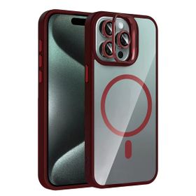Fuchsia İphone 14 Pro Max İle Uyumlu Remim Bordo Lensli Kablosuz Şarj Özellikli Standlı Kapak