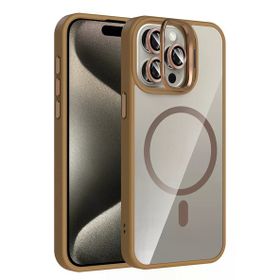 Fuchsia İphone 14 Pro Max İle Uyumlu Remim Kahverengi Lensli Kablosuz Şarj Özellikli Standlı Kapak