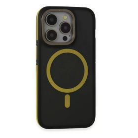 Fuchsia İphone 14 Pro Max Uyumlu Rocky Kablosuz Şarj Özellikli Siyah Sarı Kılıf