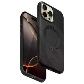 Fuchsia İphone 14 Pro Max Uyumlu Vapor Siyah Deri Kablosuz Şarj Özellikli Standlı Kılıf