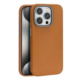 Fuchsia İphone 14 Pro Max Uyumlu Wonder Deri Kablosuz Şarj Özellikli Kahverengi Kılıf