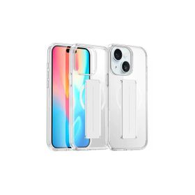 Fuchsia İphone 15 İle Uyumlu Kılıf Alfa Şeffaf Kablosuz Şarj Özellikli Standlı Kapak