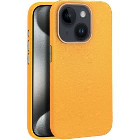 Fuchsia İphone 15 İle Uyumlu Kılıf Wonder Turuncu Deri Kablosuz Şarj Özellikli Kapak