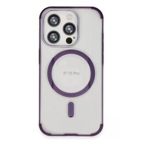 Fuchsia İphone 15 Pro İle Uyumlu Hilton Derin Mor Kablosuz Şarj Özellikli Kapak