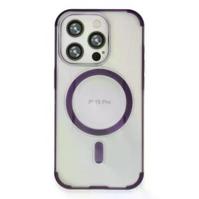 Fuchsia İphone 15 Pro İle Uyumlu Hilton Derin Mor Kablosuz Şarj Özellikli Kapak