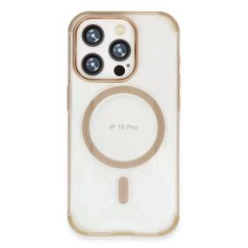 Fuchsia İphone 15 Pro İle Uyumlu Hilton Gold Kablosuz Şarj Özellikli Kapak