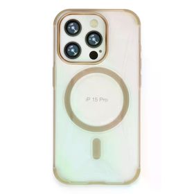 Fuchsia İphone 15 Pro İle Uyumlu Hilton Gold Kablosuz Şarj Özellikli Kapak
