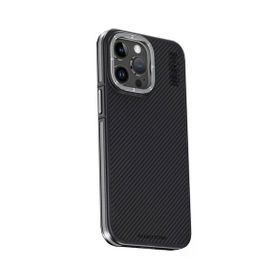 Fuchsia İphone 15 Pro İle Uyumlu Kılıf Aramid 600D Kevlar Gri Karbon Fiber Kablosuz Şarj Özellikli Kapak